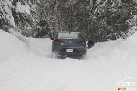 The final test was a trek on a trail covered with heavy snow, in the middle of a snowstorm.